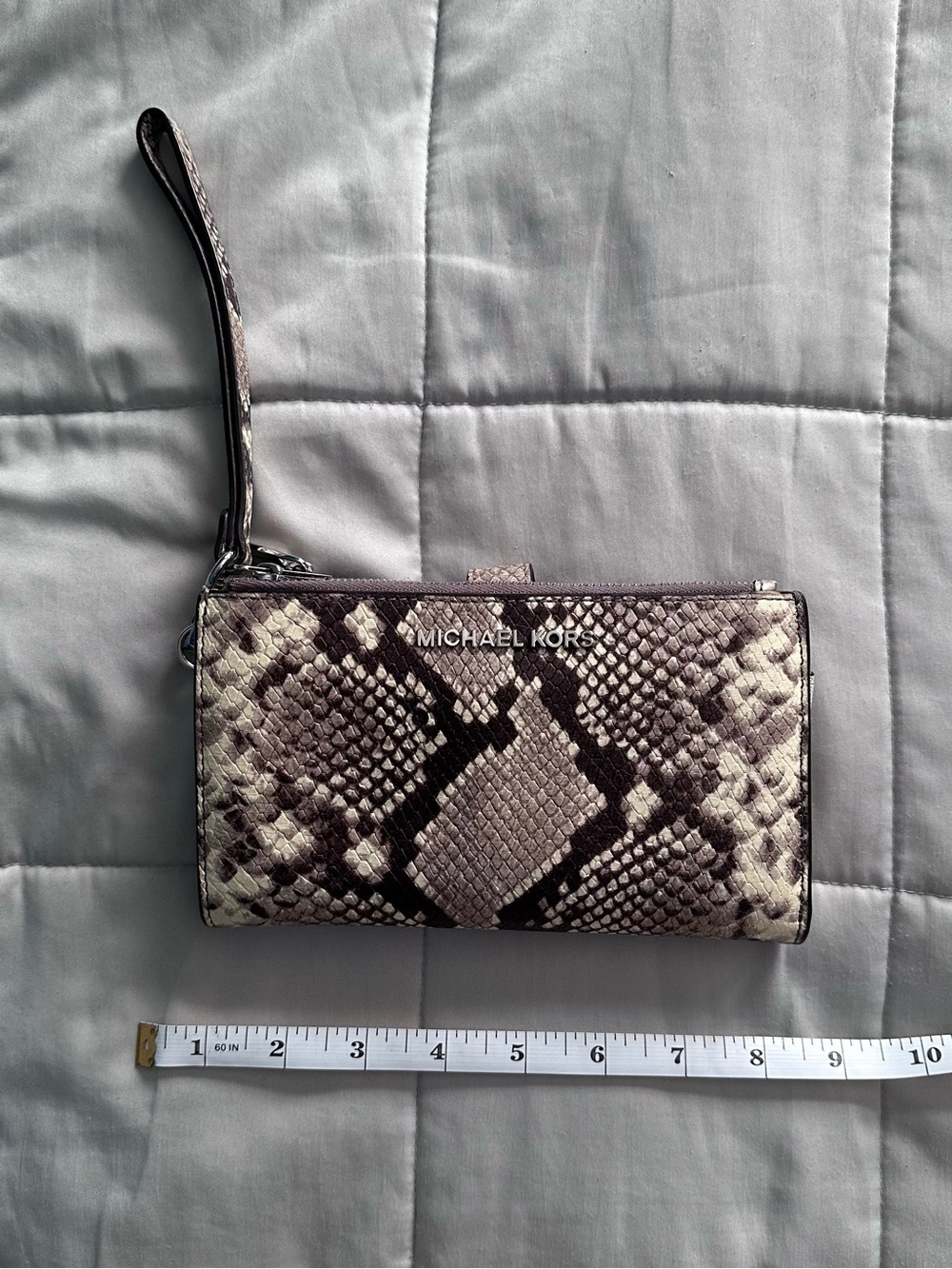 Michael Kors Snake-Print Wristlet Wallet in Taupe and Cream